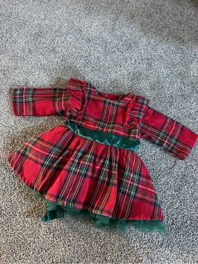 Holiday Red Plaid Girls' Formal Dress with Green bow